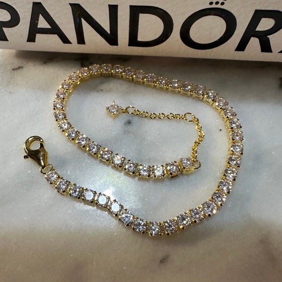Authentic Pandora, SZ 20CM, Gold Plated White Crystal CZ Tennis Bracelet - Picture 5 of 9